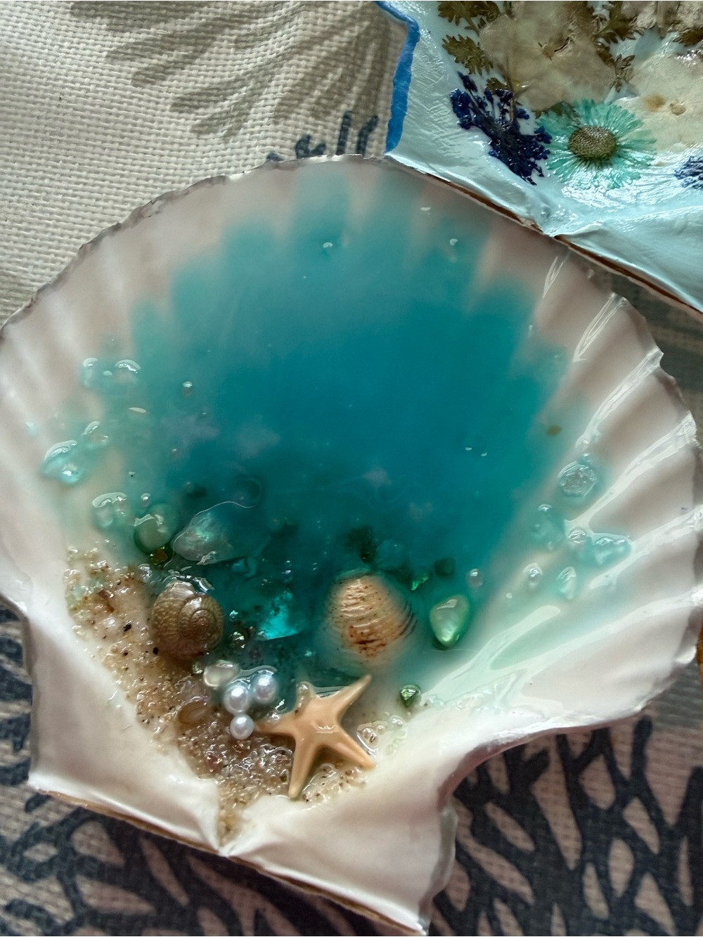 4”-5” Ocean Teal Shell Resin Art Shell Home Art